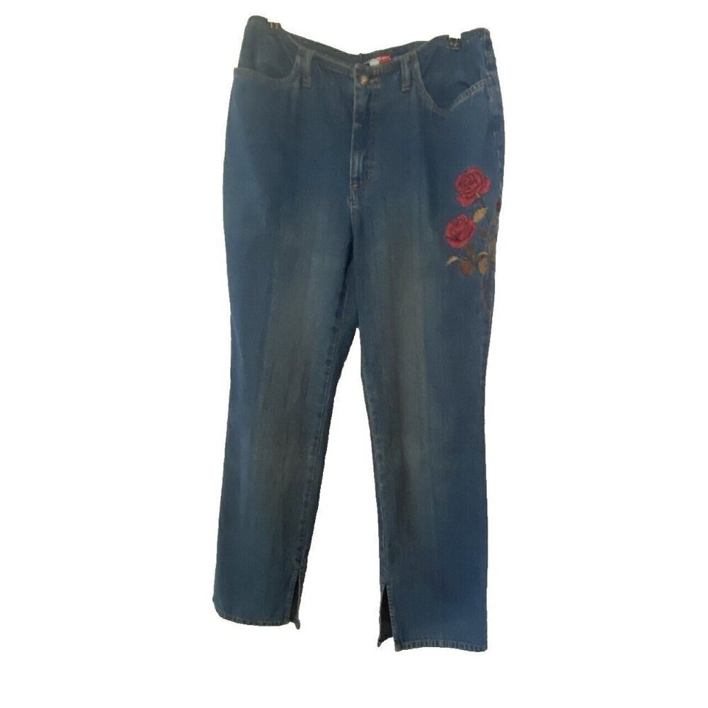French Cuff Womens Jeans Sz 12 Embroidery Bootcut Y2K Denim Boho Western Artsy